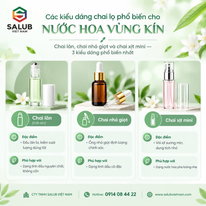 Các kiểu dáng chai lọ phổ biến cho nước hoa vùng kín