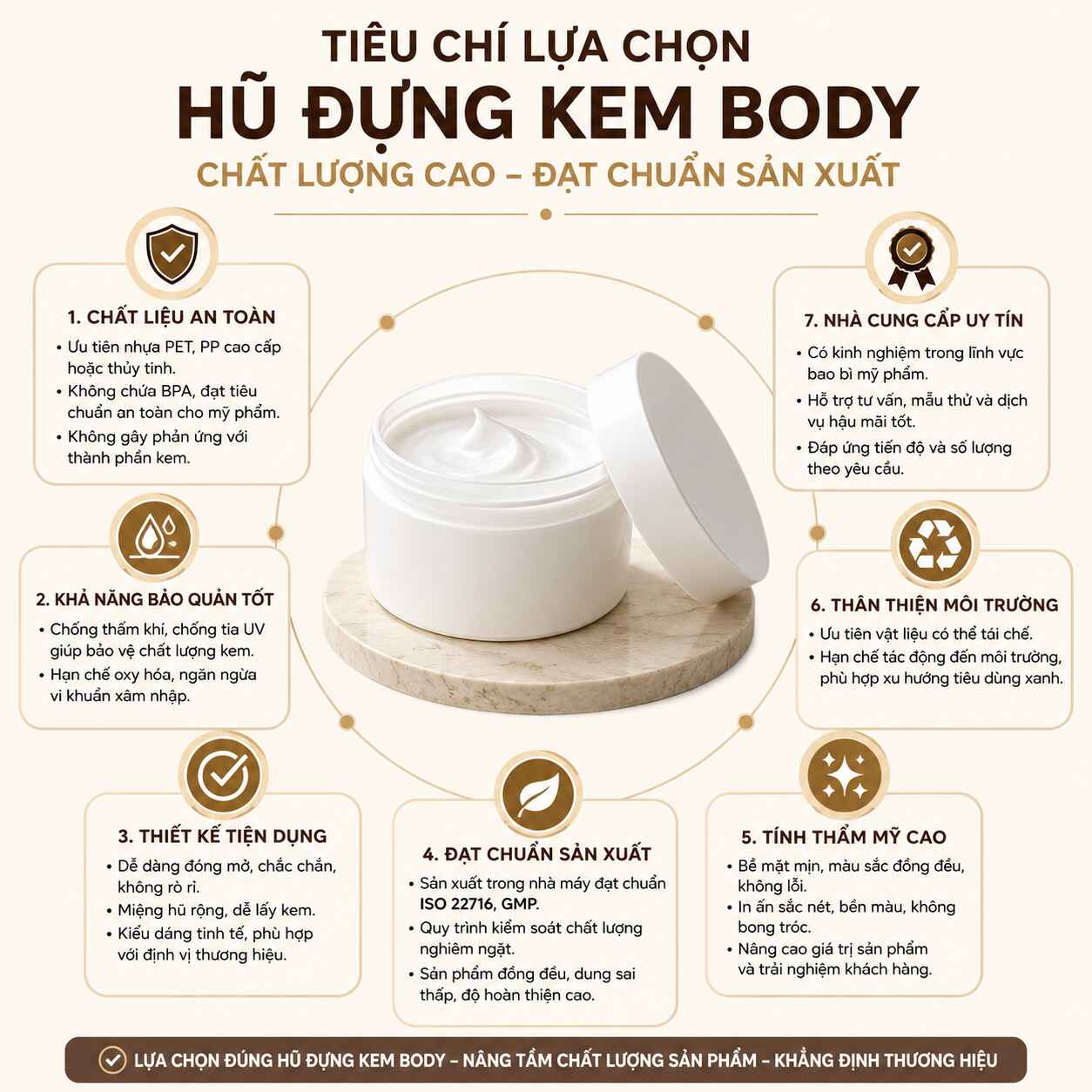 Tiêu chí lựa chọn hũ đựng kem body chất lượng cao đạt chuẩn sản xuất