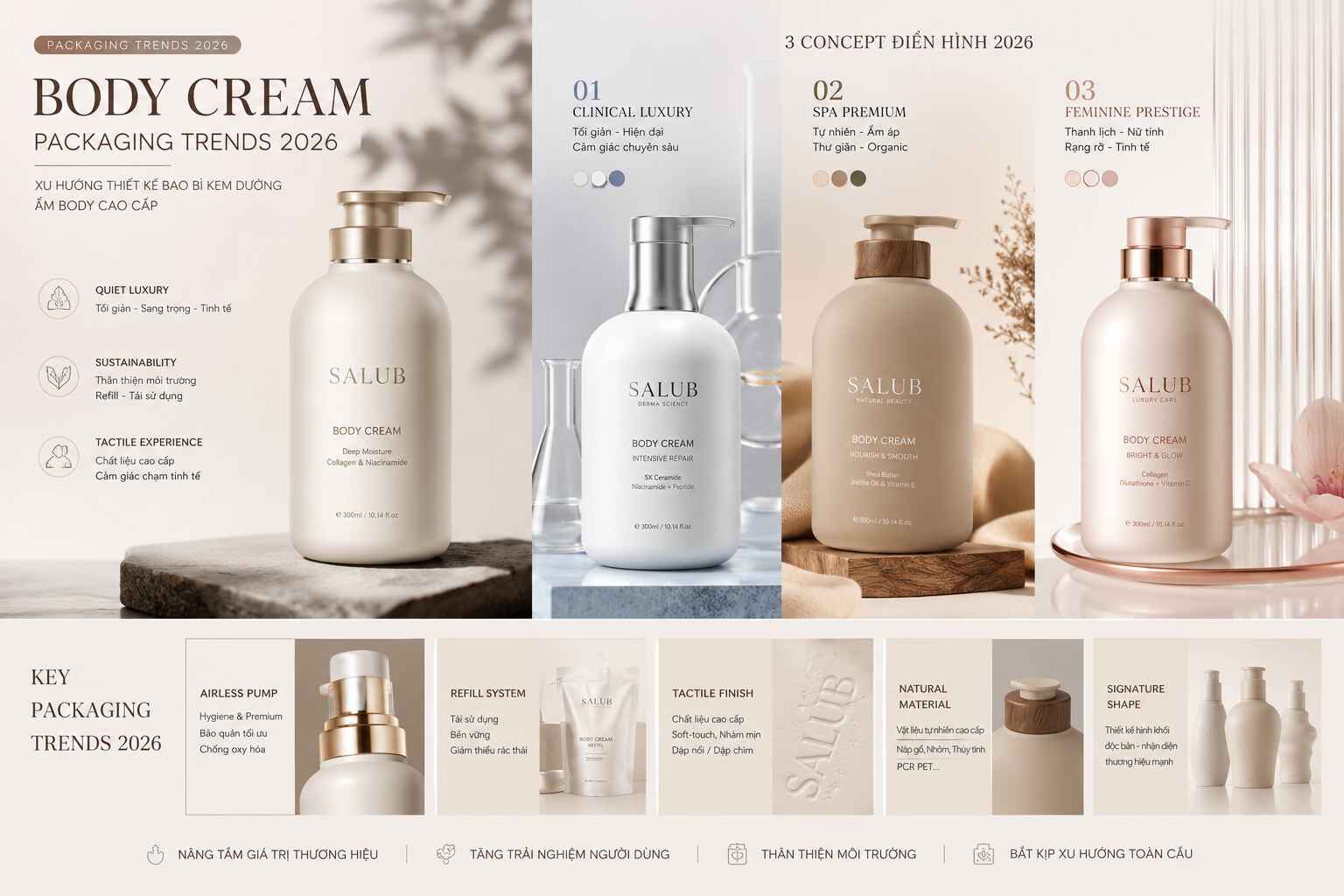 Xu hướng thiết kế bao bì kem dưỡng ẩm body cao cấp năm 2026