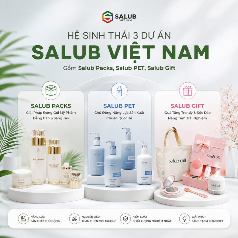 Hệ sinh thái 3 dự án Salub Việt Nam gồm Salub Packs, Salub PET, Salub Gift