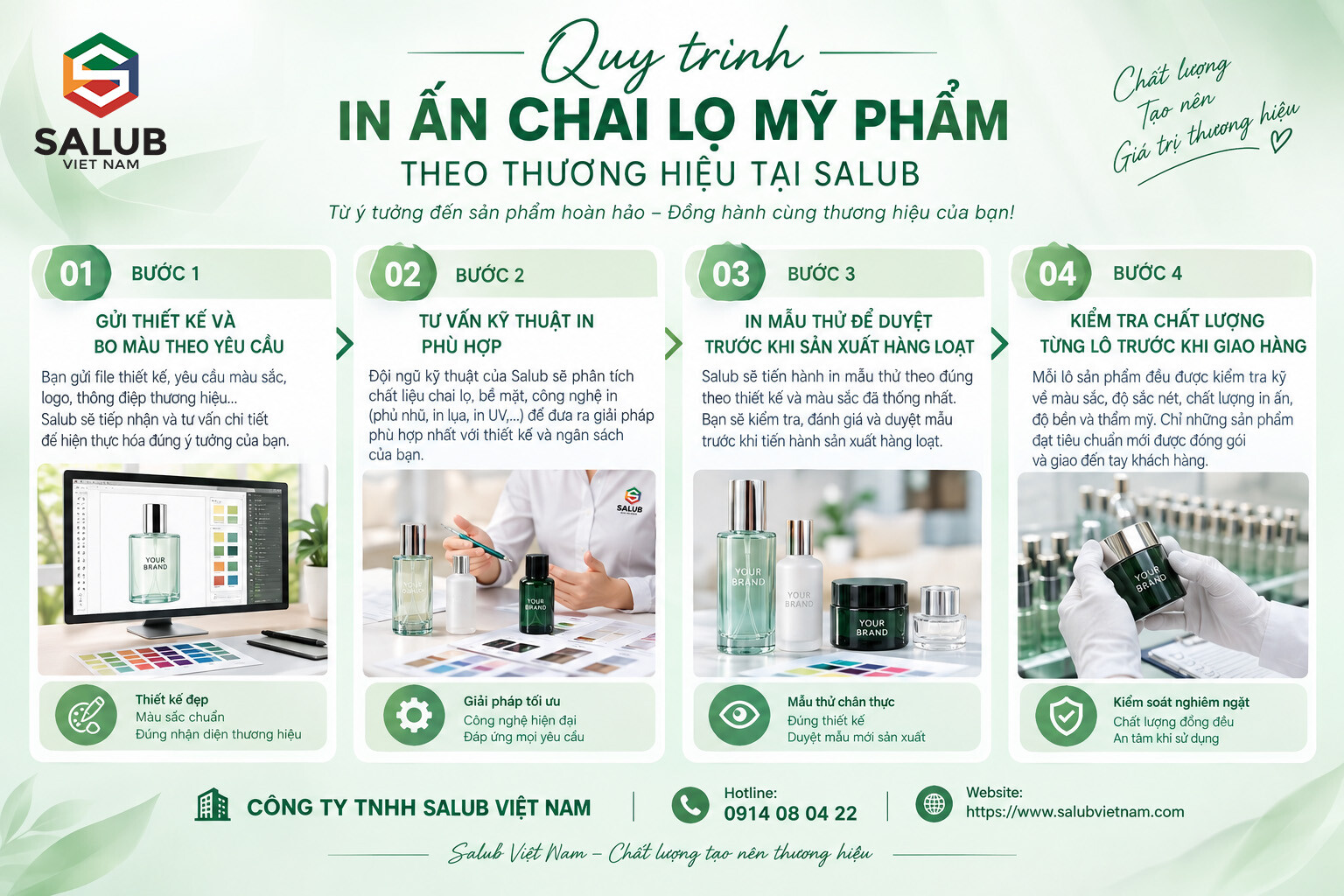Quy trình in ấn chai lọ mỹ phẩm theo thương hiệu tại Salub Việt Nam
